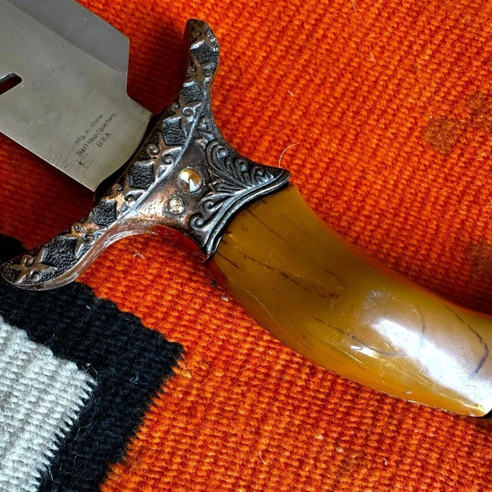Vintage Maxam Stainless Steel Fighting Dagger Knife Stag Horn Handle